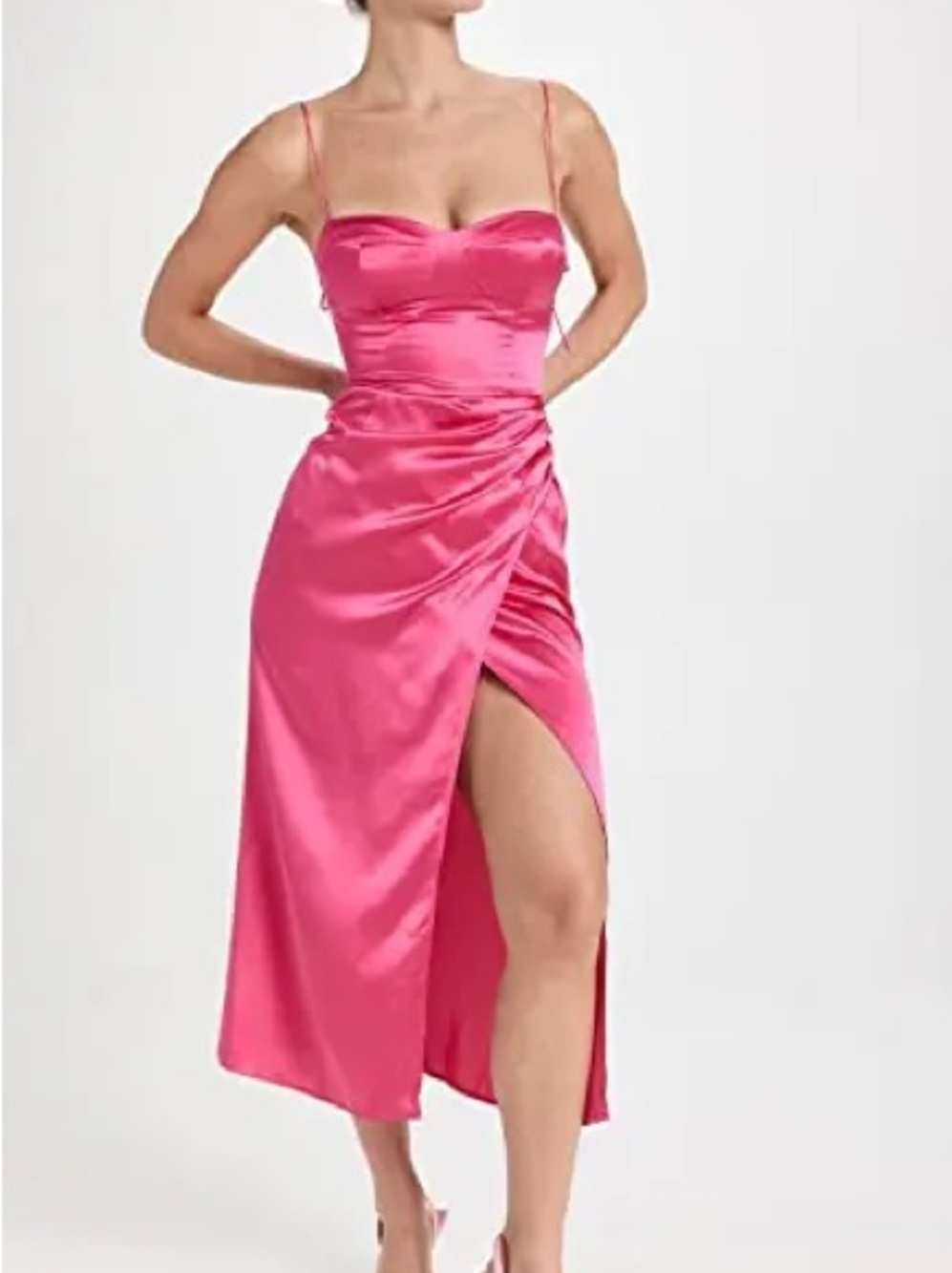 Reformation Marguerite Pink Silk Dress with Side Ruched Slit